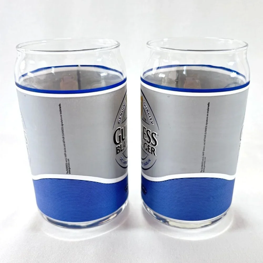 Guinness Black Lager Cold Brewed Can Shaped 16 Oz‎ Glasses Set of 2